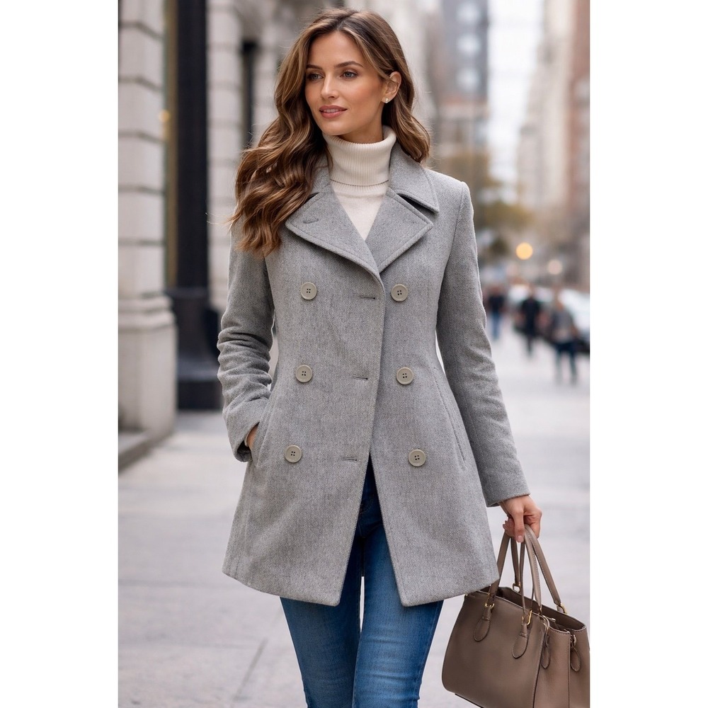 L.L.Bean Wool Cashmere Peacoat Womens 8 Gray Thinsulate Winter Coat